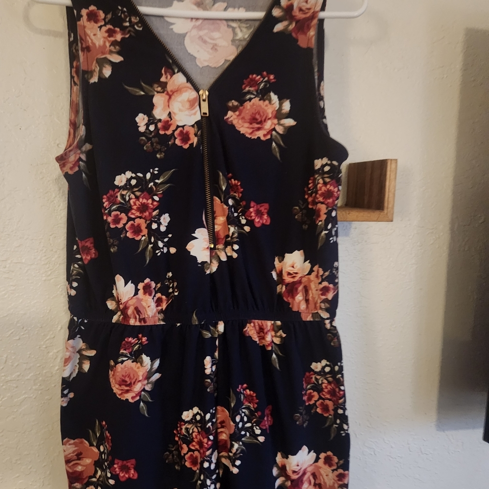 Floral Sleeveless Jumpsuit - Black and Pink